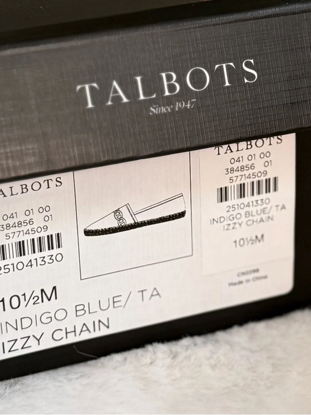 TALBOTS NIB 10 1/2 Izzy Chain Canvas Espadrille Flats in Indigo Blue / White NWT